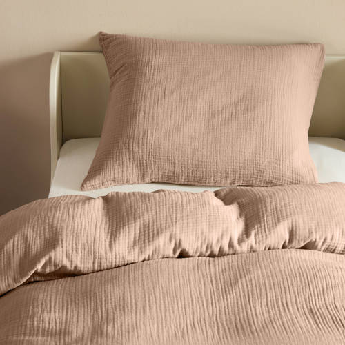 NOUS Kids mousseline dekbedovertrek kinderbed Bruin Effen afbeelding