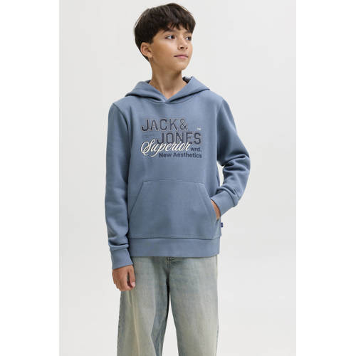 JACK & JONES JUNIOR hoodie Sweater Blauw Jongens Katoen Capuchon Logo - maat 164 afbeelding