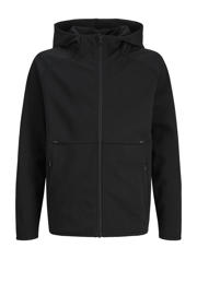 thumbnail: Zwarte jongens JACK & JONES JUNIOR sweatvest van polyester met effen, lange mouwen, capuchon en ritssluiting