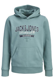 thumbnail: Lichtgroene jongens JACK & JONES JUNIOR hoodie van katoen met logo dessin, lange mouwen en capuchon