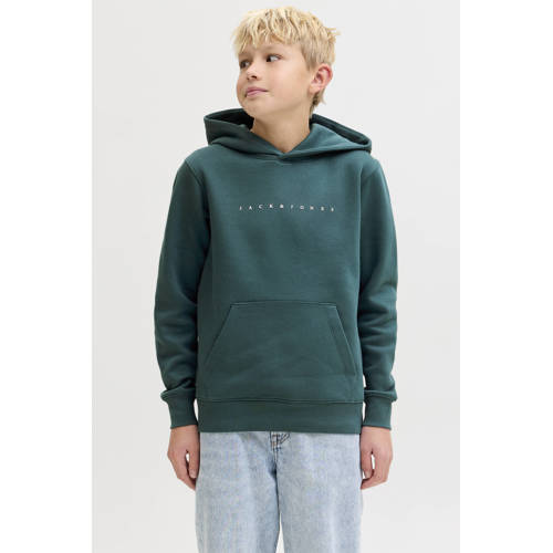 JACK & JONES JUNIOR hoodie Sweater Groen Jongens Katoen Capuchon Tekst - maat 128 afbeelding