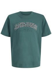 thumbnail: Donkergroene jongens JACK & JONES JUNIOR T-shirt van katoen met logo dessin, korte mouwen en ronde hals
