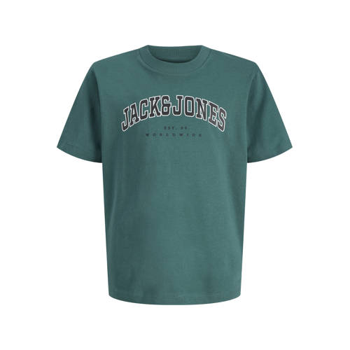 JACK & JONES JUNIOR T-shirt donkergroen Jongens Katoen Ronde hals Logo - maat 176 afbeelding