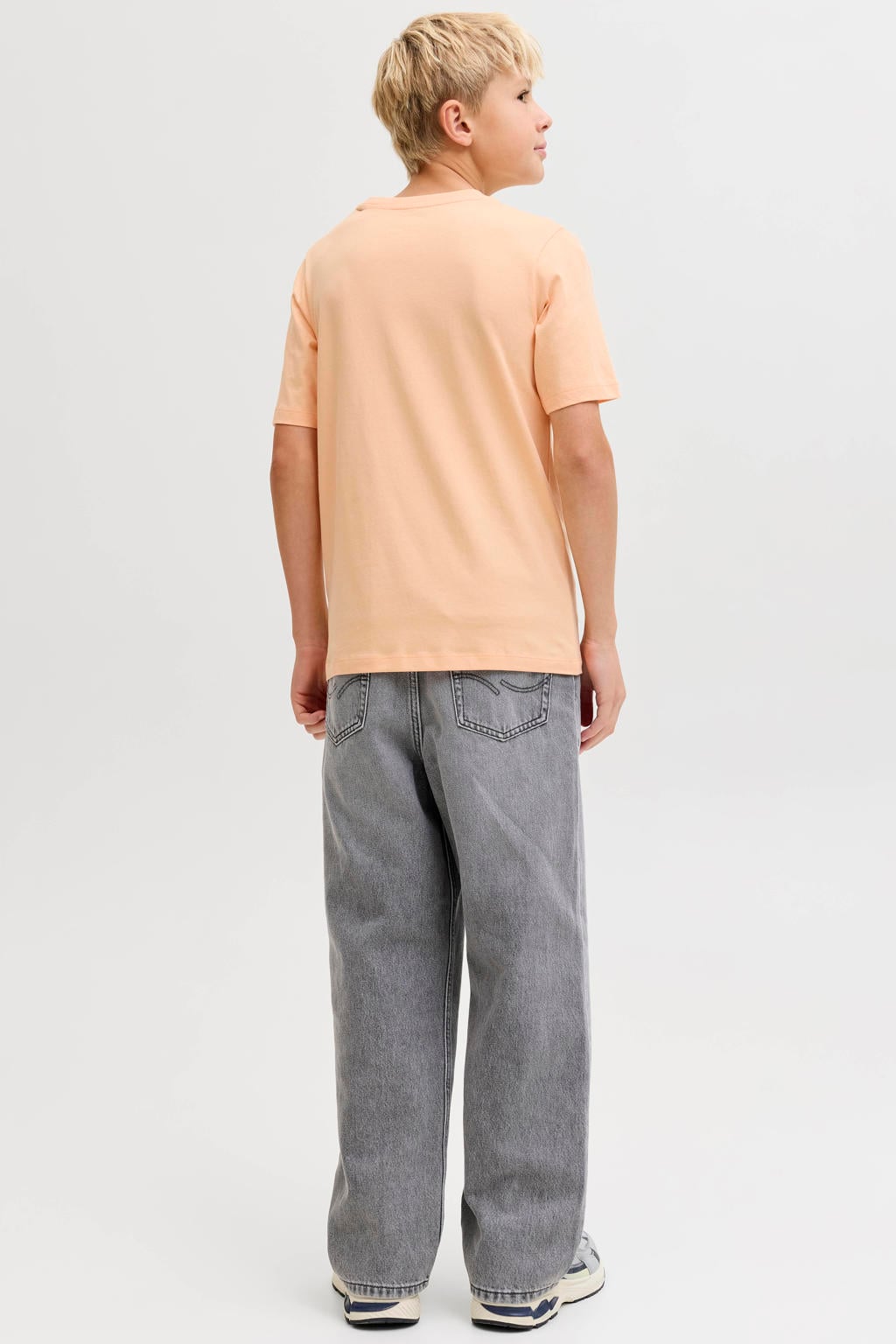 Beige jongens JACK & JONES JUNIOR T-shirt van katoen met printopdruk, korte mouwen en ronde hals