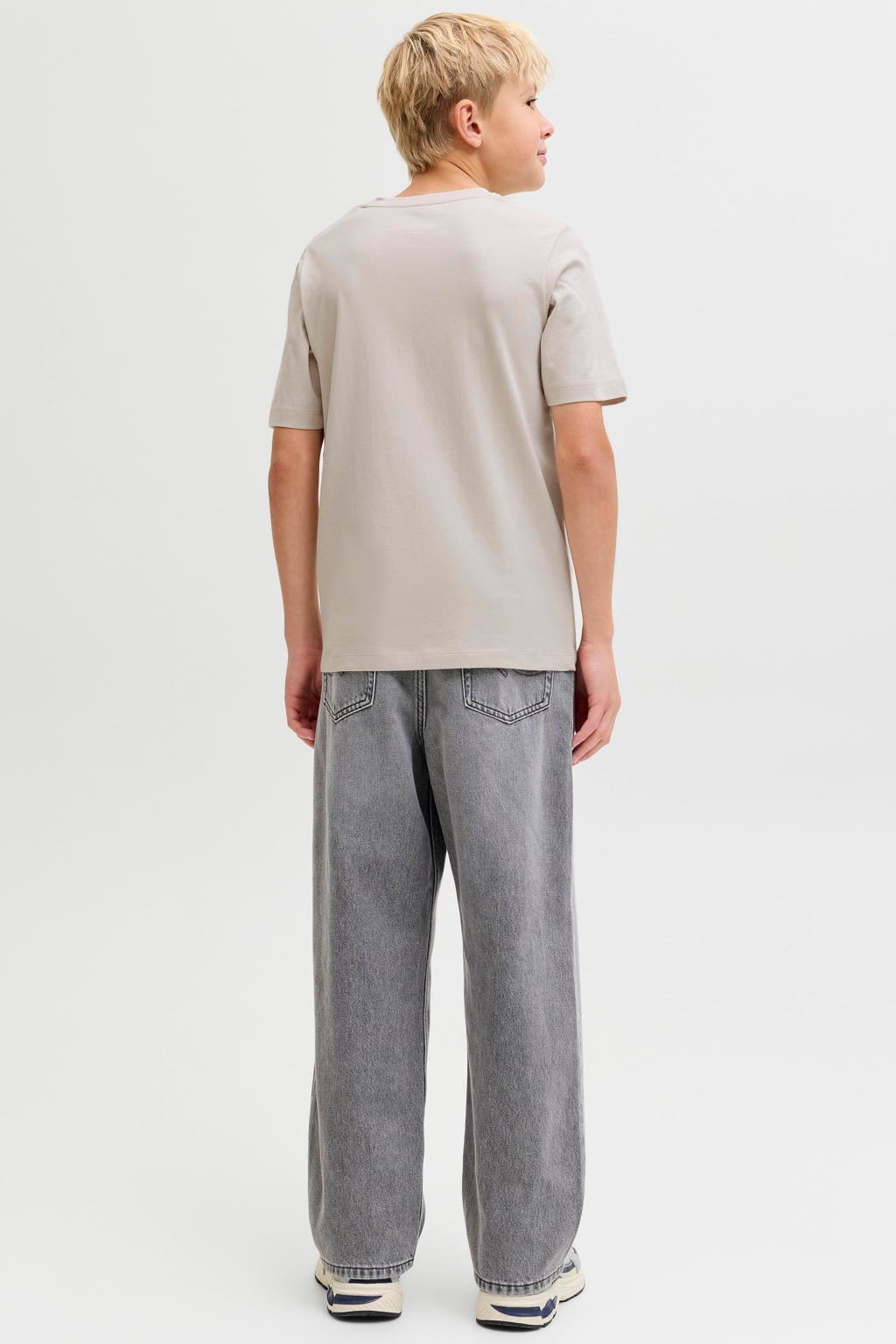 Ecru jongens JACK & JONES JUNIOR T-shirt van katoen met printopdruk, korte mouwen en ronde hals