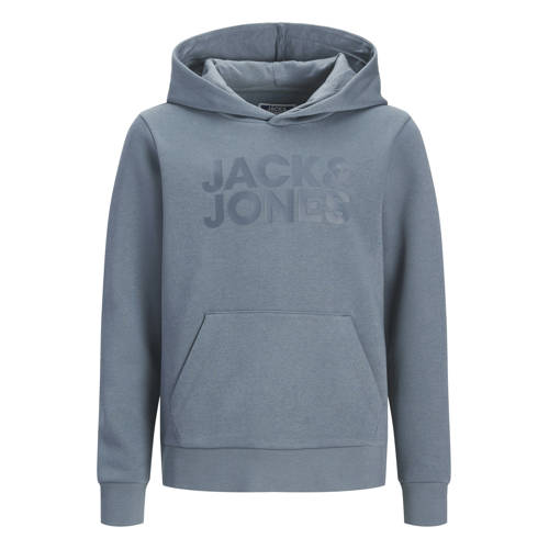 JACK & JONES JUNIOR hoodie grijsblauw Sweater Jongens Katoen Capuchon Logo - maat 176 afbeelding