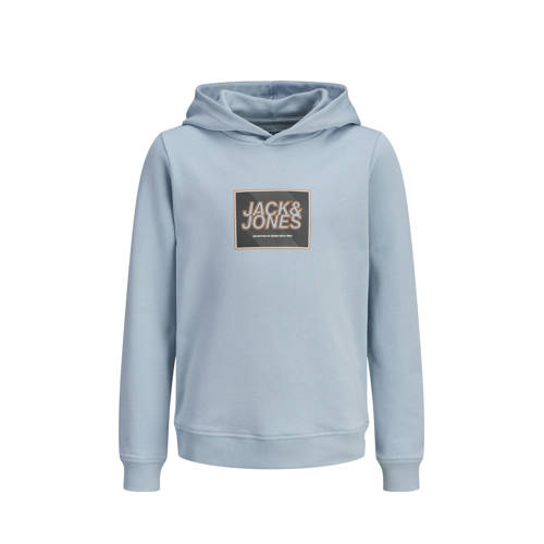 JACK & JONES JUNIOR hoodie lichtblauw Sweater Jongens Katoen Capuchon Printopdruk - maat 152 afbeelding