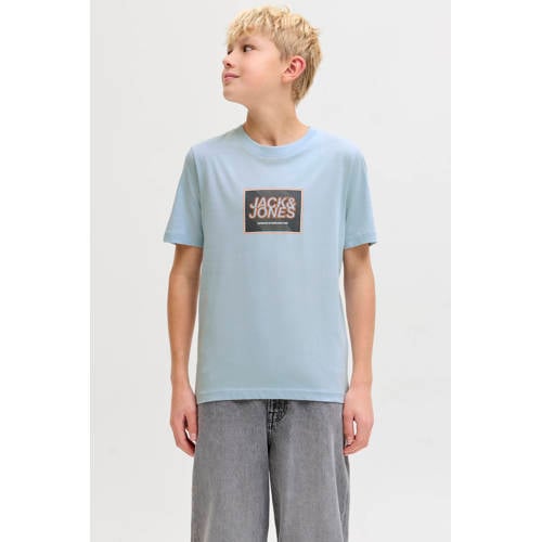 JACK & JONES JUNIOR T-shirt lichtblauw Jongens Katoen Ronde hals Printopdruk - maat 164 afbeelding