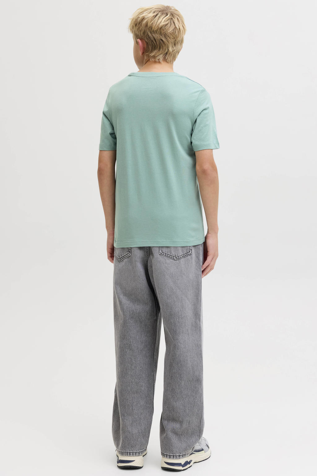 Blauwe jongens JACK & JONES JUNIOR T-shirt van katoen met printopdruk, korte mouwen en ronde hals