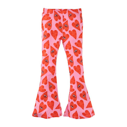 Z8 kids flared broek Sille roze/rood Meisjes Stretchkatoen Hartjes - maat 116 afbeelding