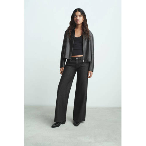 MANGO TEEN Wide leg low waist wide leg jeans zwart met lurex Meisjes Katoen - maat 164(S) afbeelding