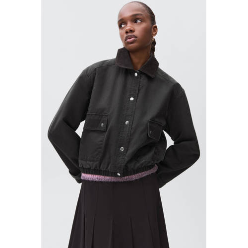 MANGO TEEN denim spijkerjas herfst black denim Zwart Effen - maat 168(M) afbeelding