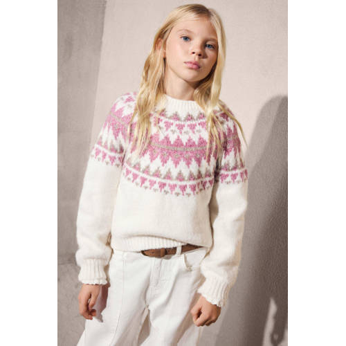 Mango Kids kersttrui ecru Meisjes Polyester Ronde hals All over print - maat 116 afbeelding