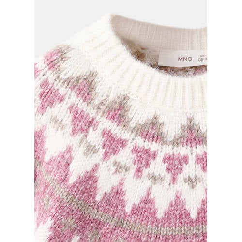 Mango Kids kersttrui ecru Meisjes Polyester Ronde hals All over print