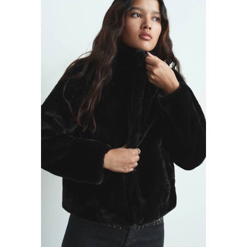 MANGO TEEN imitatiebonten outdoor jas zwart