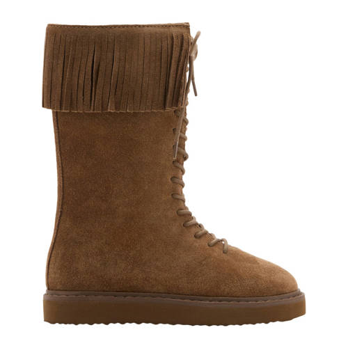 Mango Kids suède veterboots cognac Bruin Meisjes Suede Effen