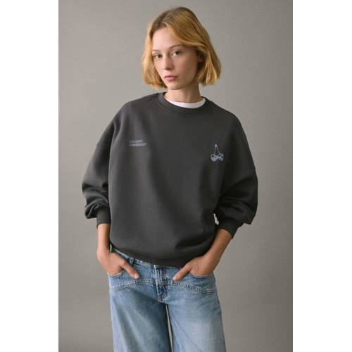 MANGO TEEN sweater met backprint antraciet Grijs Backprint - maat 172(L) afbeelding
