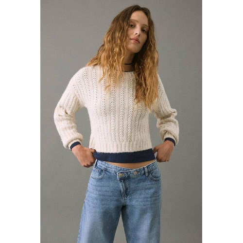 MANGO TEEN gebreide trui ecru Meisjes Acryl Ronde hals Effen - maat 164(S) afbeelding