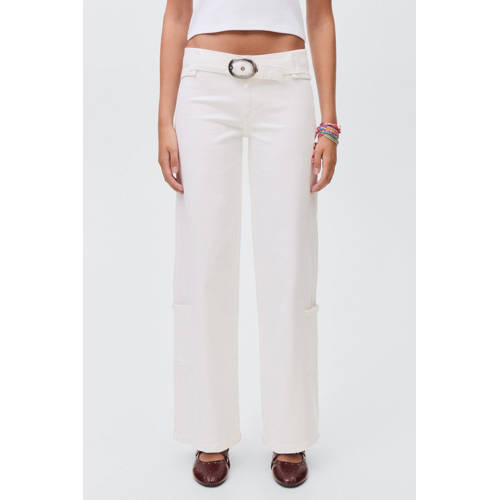MANGO TEEN wide leg low waist wide leg jeans wit Meisjes Denim Effen - maat 168(M) afbeelding