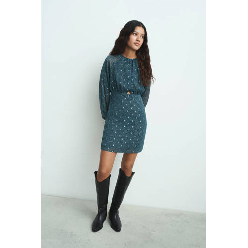 MANGO TEEN mini jurk donkerblauw Meisjes Polyester Ronde hals All over print - maat 164(S) afbeelding