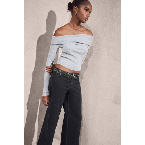 MANGO TEEN Wide leg low waist wide leg jeans grey denim Grijs Meisjes Stretchdenim - maat 164(S) afbeelding