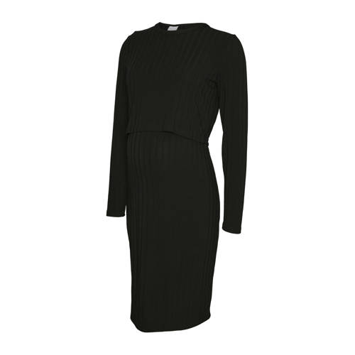 MAMALICIOUS zwangerschaps midi jurk zwart Dames Polyester Ronde hals Effen - maat L afbeelding