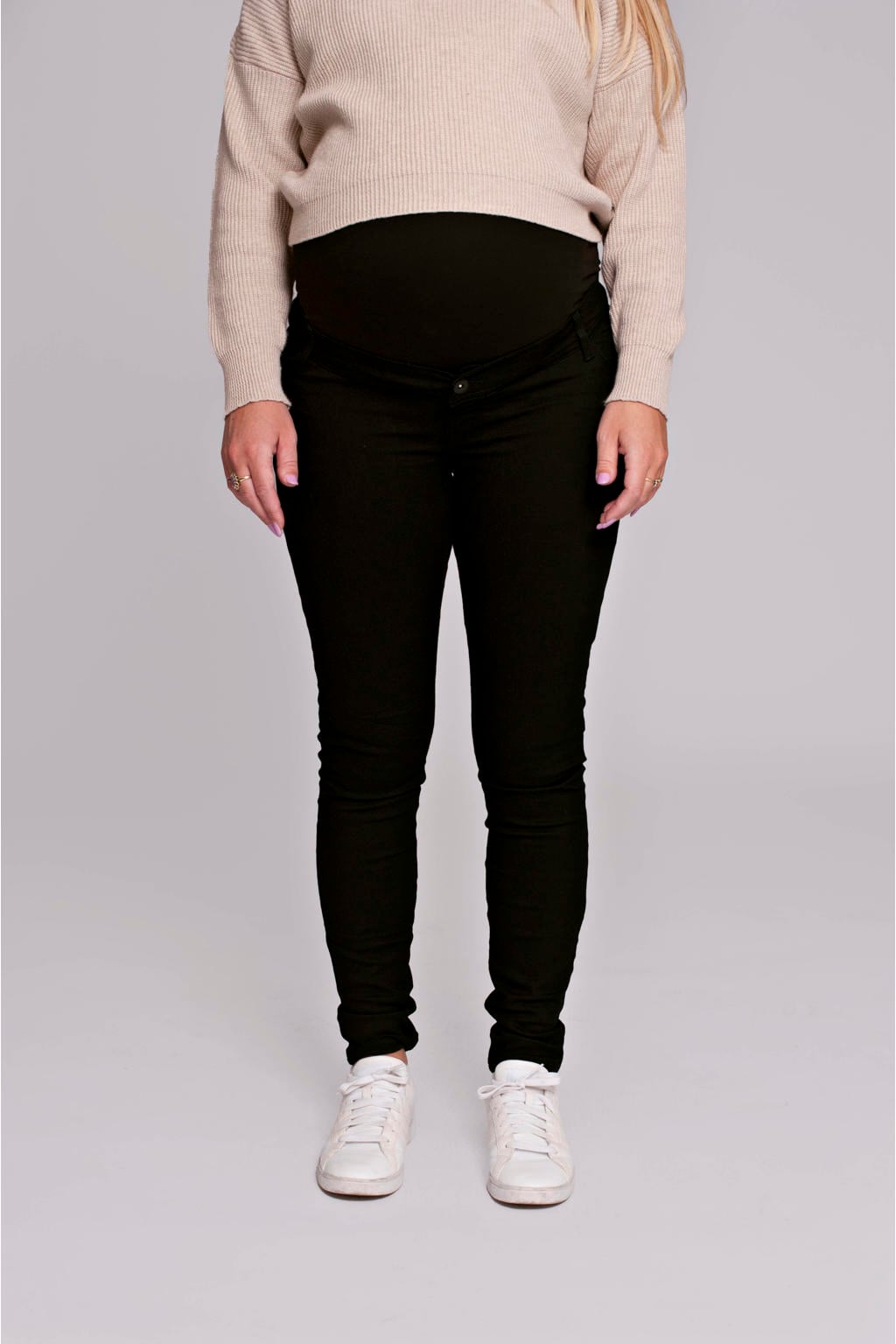 Black denim dames LOVE2WAIT high waist zwangerschaps skinny jeans black van denim met effen