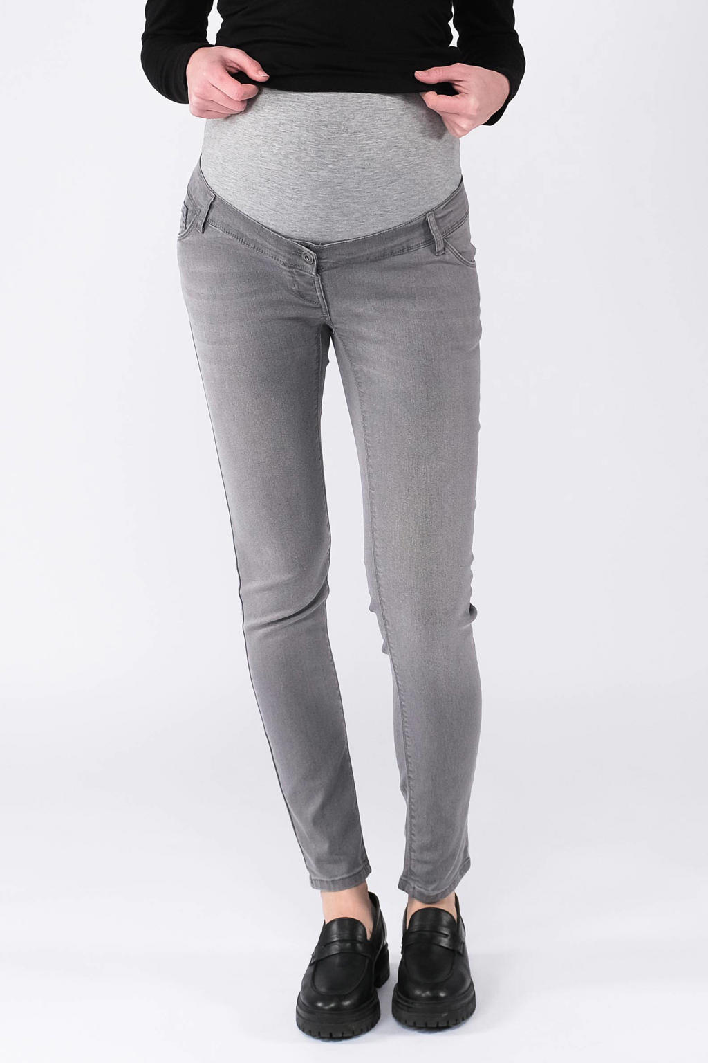 Grey denim dames LOVE2WAIT high waist zwangerschaps skinny jeans van denim met effen