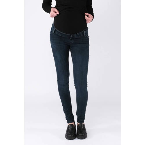 LOVE2WAIT high waist zwangerschaps skinny jeans dark blue denim Blauw Effen - maat 28-32 afbeelding