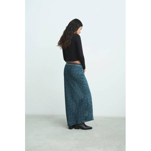 MANGO TEEN maxi rok donkerblauw Meisjes Polyester All over print - maat 164(S) afbeelding