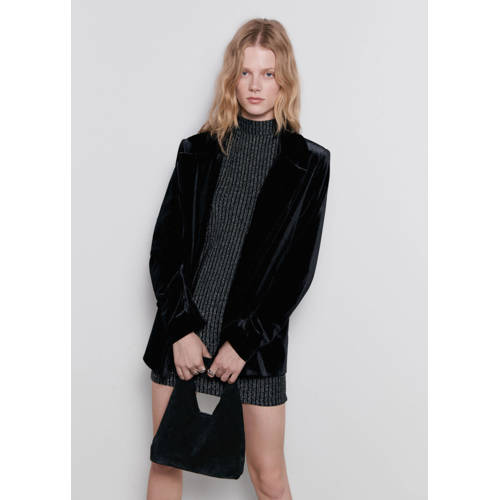 MANGO TEEN fluwelen regular fit blazer zwart Meisjes Fluweel Openvallende hals - maat 168(M) afbeelding