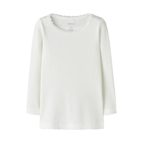 NAME IT MINI longsleeve rib gebreid wit Meisjes Stretchkatoen Ronde hals - maat 110 afbeelding