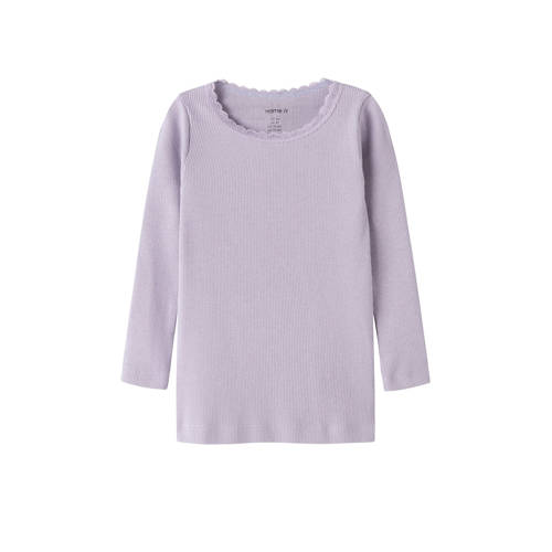NAME IT MINI longsleeve rib gebreid warm lila Paars Meisjes Stretchkatoen Ronde hals - maat 86 afbeelding