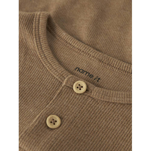NAME IT MINI longsleeve bruin Jongens Stretchkatoen Ronde hals Effen - maat 134/140 afbeelding