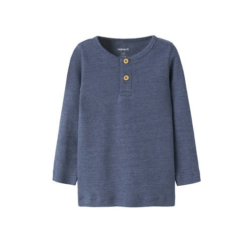 NAME IT MINI longsleeve staalblauw Jongens Stretchkatoen Ronde hals Effen - maat 86 afbeelding