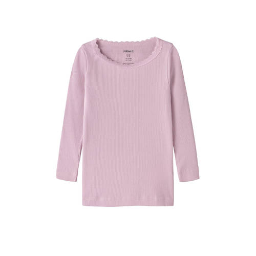 NAME IT MINI longsleeve rib gebreid roze Meisjes Stretchkatoen Ronde hals - maat 86 afbeelding