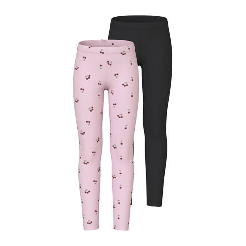 NAME IT KIDS legging NKFVIVIAN - set van 2 met all over print roze/zwart Meisjes Stretchkatoen - maat 98/104 afbeelding