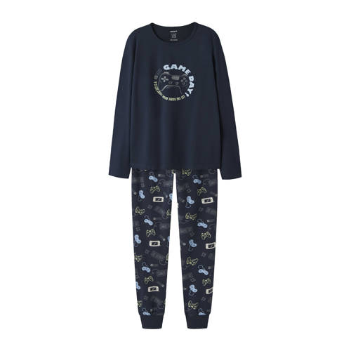 NAME IT KIDS pyjama donkerblauw Jongens Stretchkatoen Ronde hals Effen