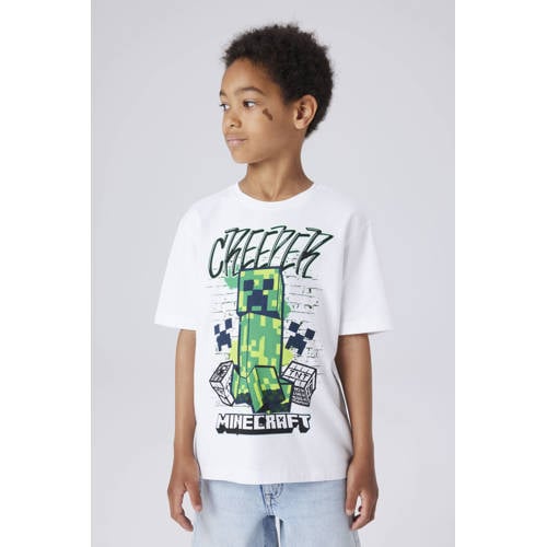 NAME IT KIDS Minecraft T-shirt wit Jongens Katoen Ronde hals Printopdruk - maat 122/128 afbeelding