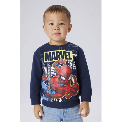NAME IT MINI Spider-Man sweater donkerblauw Printopdruk - maat 110 afbeelding