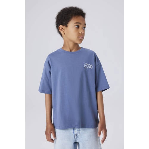 NAME IT KIDS T-shirt met backprint blauw Jongens Katoen Ronde hals Backprint - maat 134/140 afbeelding