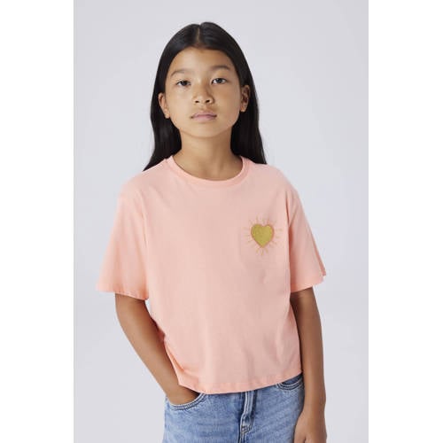 NAME IT KIDS T-shirt zalm Roze Meisjes Katoen Ronde hals Effen - maat 122/128 afbeelding