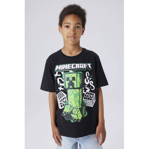 NAME IT KIDS Minecraft T-shirt zwart Jongens Katoen Ronde hals Printopdruk - maat 134/140 afbeelding