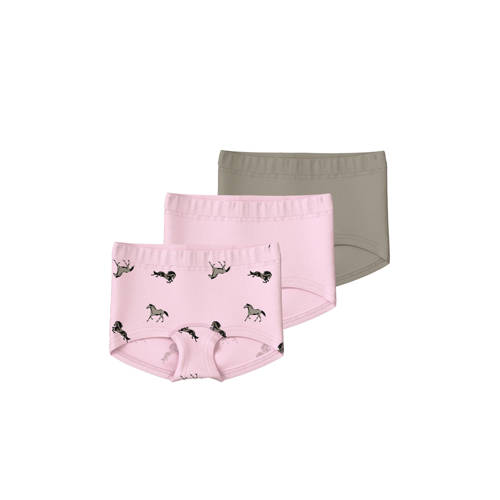 NAME IT MINI short - set van 3 lichtroze/kaki Slip Meisjes Stretchkatoen - maat 122/128 afbeelding