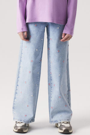 wide leg jeans met hartjes light blue denim