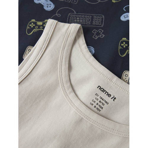NAME IT KIDS hemd - set van 2 donkerblauw/ecru Jongens Stretchkatoen Ronde hals - maat 158/164 afbeelding