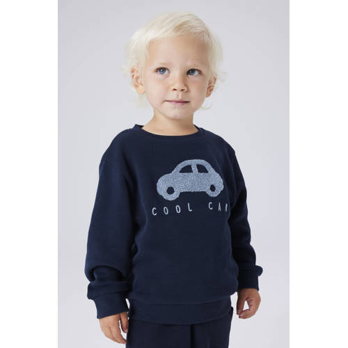 NAME IT MINI sweater donkerblauw Jongens Katoen Ronde hals Printopdruk - maat 98 afbeelding