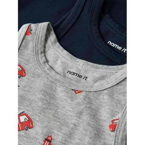 NAME IT MINI hemd - set van 2 grijs/zwart Jongens Stretchkatoen Ronde hals - maat 122/128 afbeelding