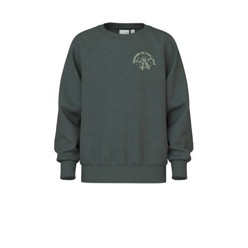NAME IT KIDS sweater antraciet Grijs Jongens Katoen Ronde hals Printopdruk - maat 116 afbeelding