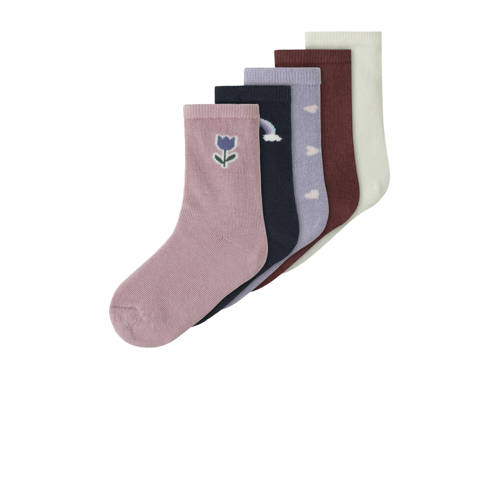 NAME IT MINI sokken - set van 5 donkerblauw/roze/ecru Meisjes Stretchkatoen - maat 25/27 afbeelding